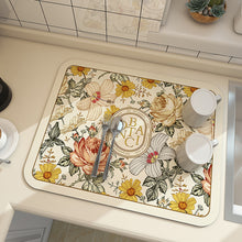 Load image into Gallery viewer, Printed Dish Drying Mat Super Absorbent Coffee Drain Pad Tableware Draining Pad Quick Dry Rug Kitchen Dinnerware Placemat
