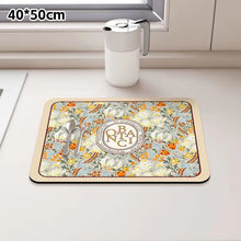 Load image into Gallery viewer, Printed Dish Drying Mat Super Absorbent Coffee Drain Pad Tableware Draining Pad Quick Dry Rug Kitchen Dinnerware Placemat
