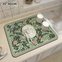 Load image into Gallery viewer, Printed Dish Drying Mat Super Absorbent Coffee Drain Pad Tableware Draining Pad Quick Dry Rug Kitchen Dinnerware Placemat

