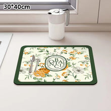 Load image into Gallery viewer, Printed Dish Drying Mat Super Absorbent Coffee Drain Pad Tableware Draining Pad Quick Dry Rug Kitchen Dinnerware Placemat
