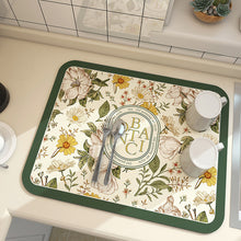 Load image into Gallery viewer, Printed Dish Drying Mat Super Absorbent Coffee Drain Pad Tableware Draining Pad Quick Dry Rug Kitchen Dinnerware Placemat
