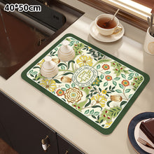 Load image into Gallery viewer, Printed Dish Drying Mat Super Absorbent Coffee Drain Pad Tableware Draining Pad Quick Dry Rug Kitchen Dinnerware Placemat
