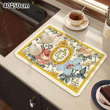 Load image into Gallery viewer, Printed Dish Drying Mat Super Absorbent Coffee Drain Pad Tableware Draining Pad Quick Dry Rug Kitchen Dinnerware Placemat
