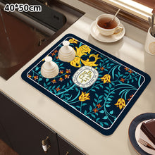 Load image into Gallery viewer, Printed Dish Drying Mat Super Absorbent Coffee Drain Pad Tableware Draining Pad Quick Dry Rug Kitchen Dinnerware Placemat
