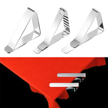 Load image into Gallery viewer, 6Pcs Tablecloth Clamps Stainless Steel Table Cover Clips Anti-Slip Table Cloth Holder Clip Wedding Table Cloth Cover Fix Clips
