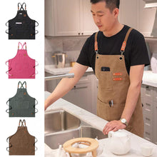 Load image into Gallery viewer, 1Pc Thickened Canvas Apron Kitchen Apron Halter Neck Apron Water Proof Oil Proof Coffee Shop Fashion Adult Apron

