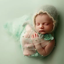 Load image into Gallery viewer, Newborn Baby Photography Props Long Wrap Chiffon Beads Flower Decoration DIY Photo Props Blanket with Headbands
