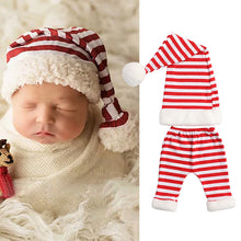 Load image into Gallery viewer, Newborn Photography Props Infants Photo Shooting Costume Christmas Outfits Baby Infants Stripe Crochet Hat+Shorts Set
