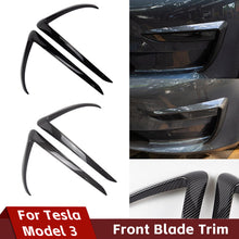Load image into Gallery viewer, 2Pcs Car Front Blade Trim Covers Accessories Matte Black Carbon Fiber Accessories For Tesla Model 3 Y 2023
