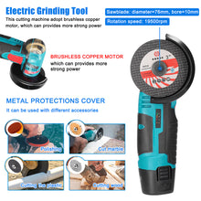 Load image into Gallery viewer, 12V Brushed Angle Grinder 19500rpm Grinding Polishing Machine Cordless Lithium Battery Rechargeable Grinder Cutting Power Tools
