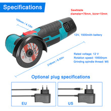 Load image into Gallery viewer, 12V Brushless Angle Grinder 19500rpm Grinding Polishing Machine Cordless Lithium Battery Rechargeable Grinder Cutting Power Tools
