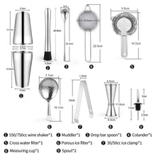Load image into Gallery viewer, 1Set Cocktail Shaker Bar Set Stainless Steel Bartender Kit Boston Shaker/Jigger/Strainer/Bar Mixer Spoon/Tongs Party Bar Tools

