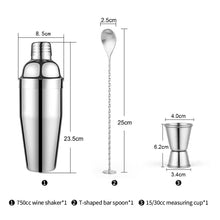 Load image into Gallery viewer, 1Set Cocktail Shaker Bar Set Stainless Steel Bartender Kit Boston Shaker/Jigger/Strainer/Bar Mixer Spoon/Tongs Party Bar Tools

