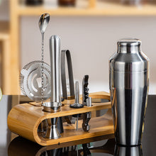 Load image into Gallery viewer, 10Pcs/Set Stainless Steel Cocktail Shaker Set Mixer Bartender Kit Cobbler Boston Shaker Bars Tools Tongs Jigger Mixer Muddler Pourer Spoon
