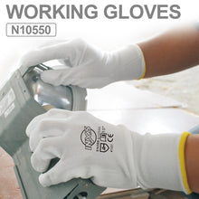 Load image into Gallery viewer, 1 Pair 13-Pin White Nylon PU Coated Palm Gloves Dustproof Anti-Slip Wear-Resistant Mechanical Maintenance Handling Labor Protection Gloves
