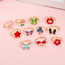 Load image into Gallery viewer, 12/36PCS Shiny Adjustable Children's Cartoon Rings Candy Flower Diamond Bow Shape Ring Set Jewellery Rings Kid Girls Toys
