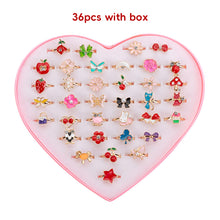 Load image into Gallery viewer, 12/36PCS Shiny Adjustable Children's Cartoon Rings Candy Flower Diamond Bow Shape Ring Set Jewellery Rings Kid Girls Toys

