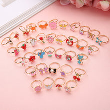 Load image into Gallery viewer, 12/36PCS Shiny Adjustable Children's Cartoon Rings Candy Flower Diamond Bow Shape Ring Set Jewellery Rings Kid Girls Toys
