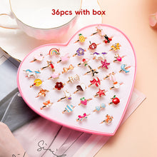 Load image into Gallery viewer, 12/36PCS Shiny Adjustable Children's Cartoon Rings Candy Flower Diamond Bow Shape Ring Set Jewellery Rings Kid Girls Toys
