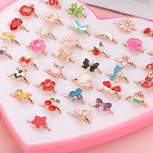 Load image into Gallery viewer, 12/36PCS Shiny Adjustable Children's Cartoon Rings Candy Flower Diamond Bow Shape Ring Set Jewellery Rings Kid Girls Toys
