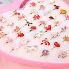 Load image into Gallery viewer, 12/36PCS Shiny Adjustable Children's Cartoon Rings Candy Flower Diamond Bow Shape Ring Set Jewellery Rings Kid Girls Toys
