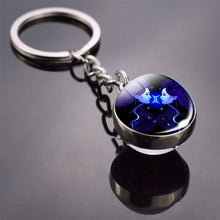 Load image into Gallery viewer, Creative 12 Constellation Luminous Key Ring Time Stone Double-Sided Glass Ball Metal Keychain Pendant Key Chain Accessories
