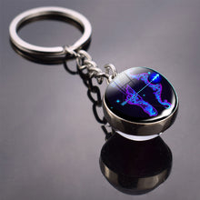 Load image into Gallery viewer, Creative 12 Constellation Luminous Key Ring Time Stone Double-Sided Glass Ball Metal Keychain Pendant Key Chain Accessories
