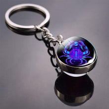 Load image into Gallery viewer, Creative 12 Constellation Luminous Key Ring Time Stone Double-Sided Glass Ball Metal Keychain Pendant Key Chain Accessories
