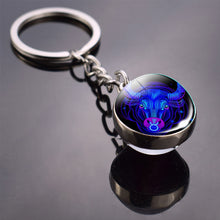 Load image into Gallery viewer, Creative 12 Constellation Luminous Key Ring Time Stone Double-Sided Glass Ball Metal Keychain Pendant Key Chain Accessories
