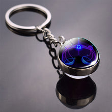 Load image into Gallery viewer, Creative 12 Constellation Luminous Key Ring Time Stone Double-Sided Glass Ball Metal Keychain Pendant Key Chain Accessories
