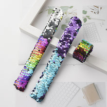Load image into Gallery viewer, Shiny Glitter Slap Bracelet Two Color Change Wrist Strap Kid Friendship Couples Bracelets New Year Party Decoration
