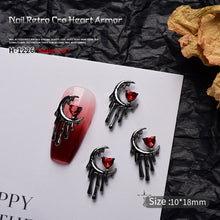 Load image into Gallery viewer, 1pc Retro Dark Gothic Punk Style Alloy 3D Nail Art Charms Heart Skeleton Spider Cross Design for Halloween Nails Decoration Accessories
