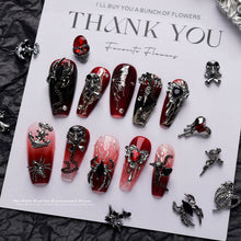 Load image into Gallery viewer, 1pc Retro Dark Gothic Punk Style Alloy 3D Nail Art Charms Heart Skeleton Spider Cross Design for Halloween Nails Decoration Accessories
