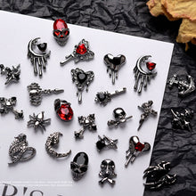 Load image into Gallery viewer, 1pc Retro Dark Gothic Punk Style Alloy 3D Nail Art Charms Heart Skeleton Spider Cross Design for Halloween Nails Decoration Accessories
