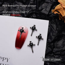 Load image into Gallery viewer, 1pc Retro Dark Gothic Punk Style Alloy 3D Nail Art Charms Heart Skeleton Spider Cross Design for Halloween Nails Decoration Accessories
