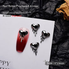 Load image into Gallery viewer, 1pc Retro Dark Gothic Punk Style Alloy 3D Nail Art Charms Heart Skeleton Spider Cross Design for Halloween Nails Decoration Accessories
