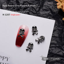 Load image into Gallery viewer, 1pc Retro Dark Gothic Punk Style Alloy 3D Nail Art Charms Heart Skeleton Spider Cross Design for Halloween Nails Decoration Accessories
