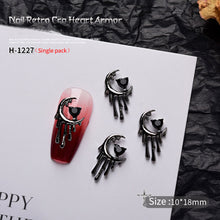 Load image into Gallery viewer, 1pc Retro Dark Gothic Punk Style Alloy 3D Nail Art Charms Heart Skeleton Spider Cross Design for Halloween Nails Decoration Accessories
