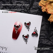 Load image into Gallery viewer, 1pc Retro Dark Gothic Punk Style Alloy 3D Nail Art Charms Heart Skeleton Spider Cross Design for Halloween Nails Decoration Accessories
