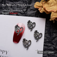 Load image into Gallery viewer, 1pc Retro Dark Gothic Punk Style Alloy 3D Nail Art Charms Heart Skeleton Spider Cross Design for Halloween Nails Decoration Accessories
