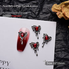 Load image into Gallery viewer, 1pc Retro Dark Gothic Punk Style Alloy 3D Nail Art Charms Heart Skeleton Spider Cross Design for Halloween Nails Decoration Accessories
