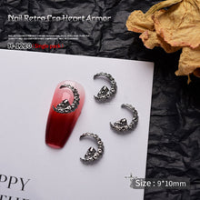 Load image into Gallery viewer, 1pc Retro Dark Gothic Punk Style Alloy 3D Nail Art Charms Heart Skeleton Spider Cross Design for Halloween Nails Decoration Accessories
