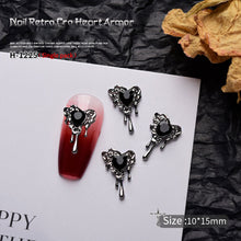 Load image into Gallery viewer, 1pc Retro Dark Gothic Punk Style Alloy 3D Nail Art Charms Heart Skeleton Spider Cross Design for Halloween Nails Decoration Accessories
