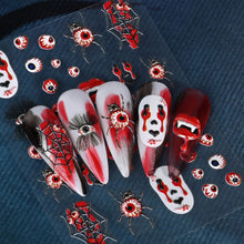 Load image into Gallery viewer, Halloween Fun Gothic Nails Stiletto Embossed Stickers Black Belt Pumpkin Spider Skull Web Gel Polish Engraved Nail Decor Nail Sticker

