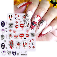 Load image into Gallery viewer, Halloween Fun Gothic Nails Stiletto Embossed Stickers Black Belt Pumpkin Spider Skull Web Gel Polish Engraved Nail Decor Nail Sticker
