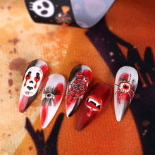 Load image into Gallery viewer, Halloween Fun Gothic Nails Stiletto Embossed Stickers Black Belt Pumpkin Spider Skull Web Gel Polish Engraved Nail Decor Nail Sticker
