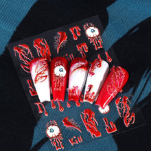 Load image into Gallery viewer, Halloween Fun Gothic Nails Stiletto Embossed Stickers Black Belt Pumpkin Spider Skull Web Gel Polish Engraved Nail Decor Nail Sticker
