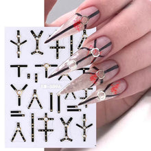 Load image into Gallery viewer, Halloween Fun Gothic Nails Stiletto Embossed Stickers Black Belt Pumpkin Spider Skull Web Gel Polish Engraved Nail Decor Nail Sticker
