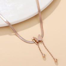Load image into Gallery viewer, Stainless Steel Frosted Butterfly Pendant Necklace Bracelet Fashionable Niche Titanium Steel Tassel Necklace Women Jewelry
