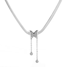 Load image into Gallery viewer, Stainless Steel Frosted Butterfly Pendant Necklace Bracelet Fashionable Niche Titanium Steel Tassel Necklace Women Jewelry
